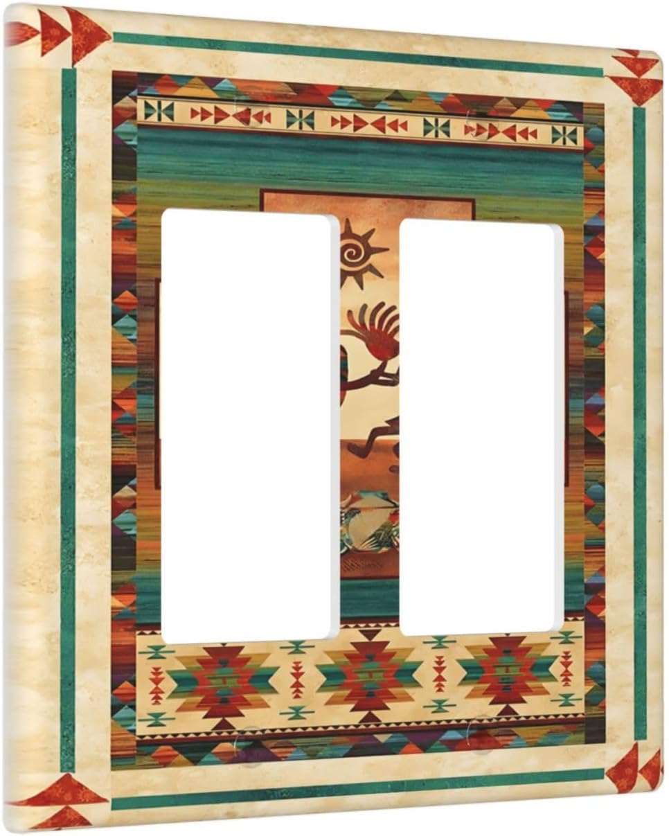Decorative Outlet Covers Native American African Afro 2 Gang Light Switch Cover Double Rocker Wall Plate Outlet Covers Faceplate for Home Bedroom Decor（2 Pack）