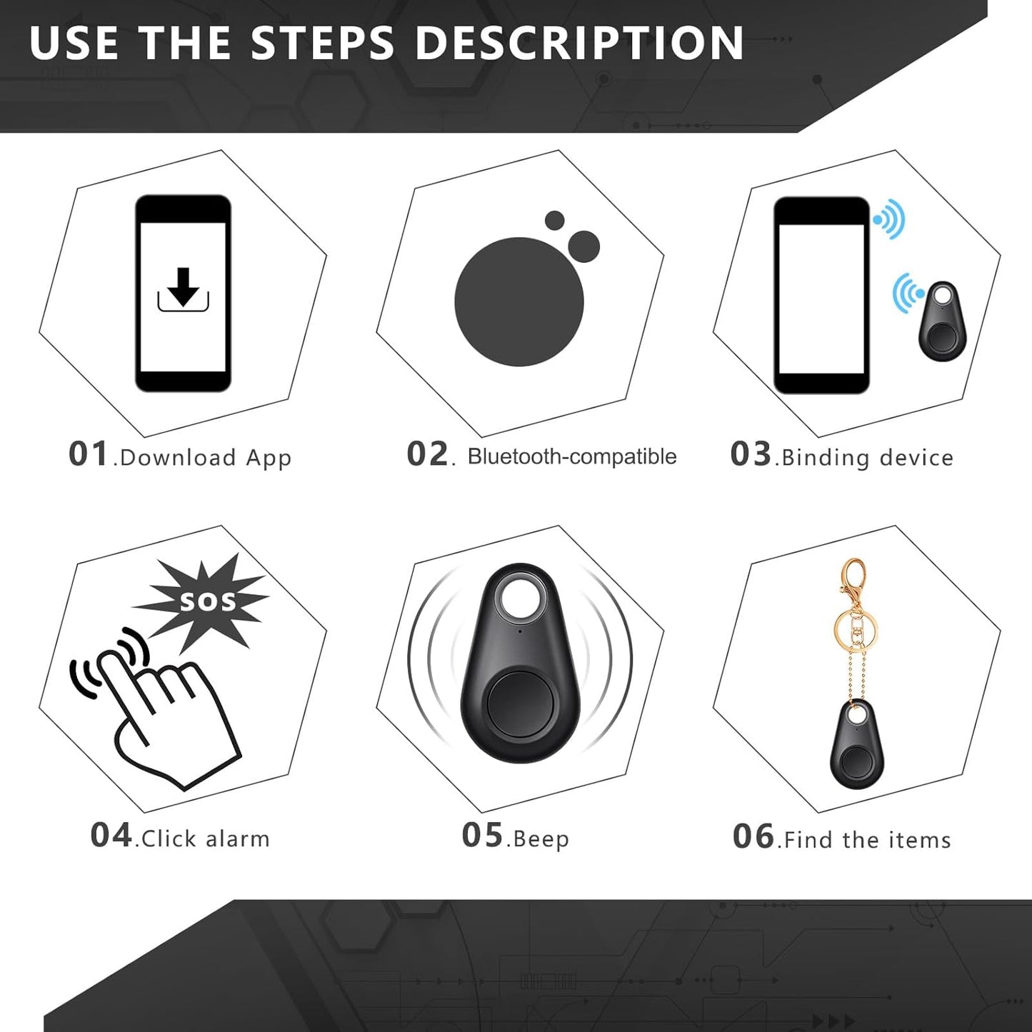 Flutesan 8 Packs Portable GPS Tracking Mobile Tracking Anti Loss Smart Device Key Finder Locator GPS Tracker Device for Pets Dog Cat Wallet Keychain Luggage, Alarm Reminder(Black)
