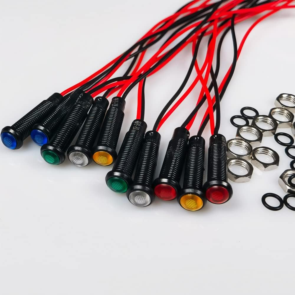10pcs LED Plastic Indicator Pilot Light 110VAC Mounting Hole Size 6mm(Red/Orange/Blue/Green/White)