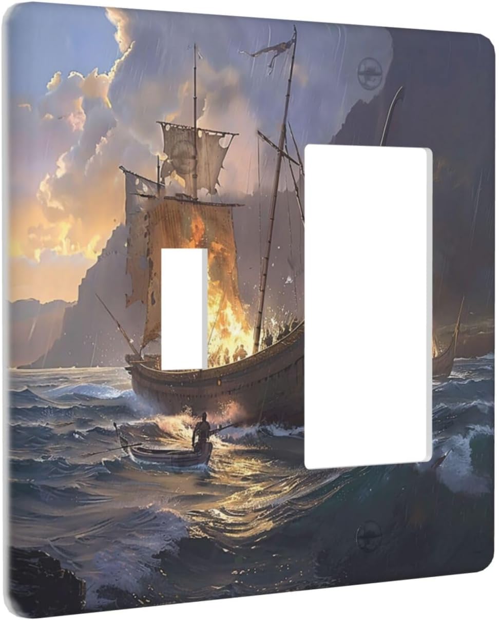 Outlet Covers Medieval Vintage Sailing Adventure Sailings Ocean Waves 1 Toggle 1 Rocker Combo Light Switch Cover Plate Decorative Switch Plate Covers Electrical Wall Plate for Bedroom Cabin Decor