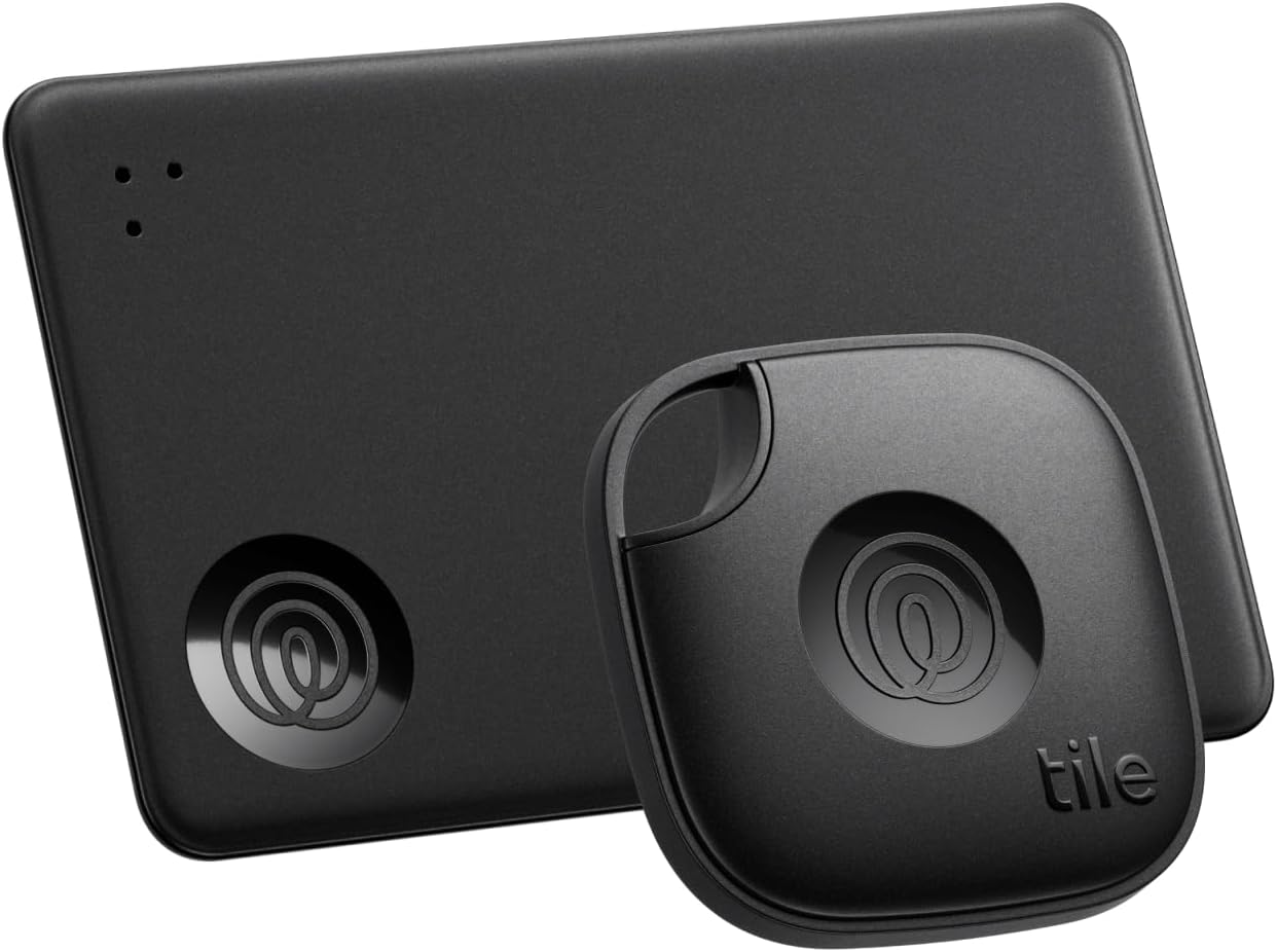 Tile by Life360 Starter Pack - Bluetooth Trackers and Item Finders for Keys, Wallets & More. Both iOS and Android Compatible. Phone Finder. 2-Pack (Black Mate/Slim)