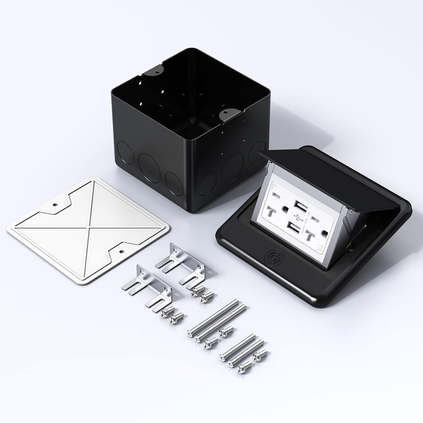 KYHSHJ 4.8A USB Chargers Pop Up Floor Waterproof Electrical Outlet Receptacle Stainless Steel Box,Black