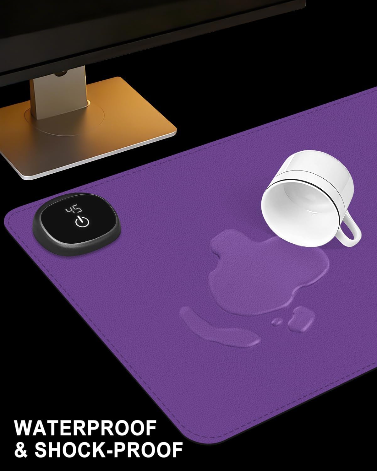 Heated Desk Pad, 31.5" x 13" Leather Non-Slip Warm Desk Pad, Large Mouse Mat with 3 Levels Heating & 3 Hours Auto Shut-Off, Hand and Foot Warmer for Office, Home, Purple