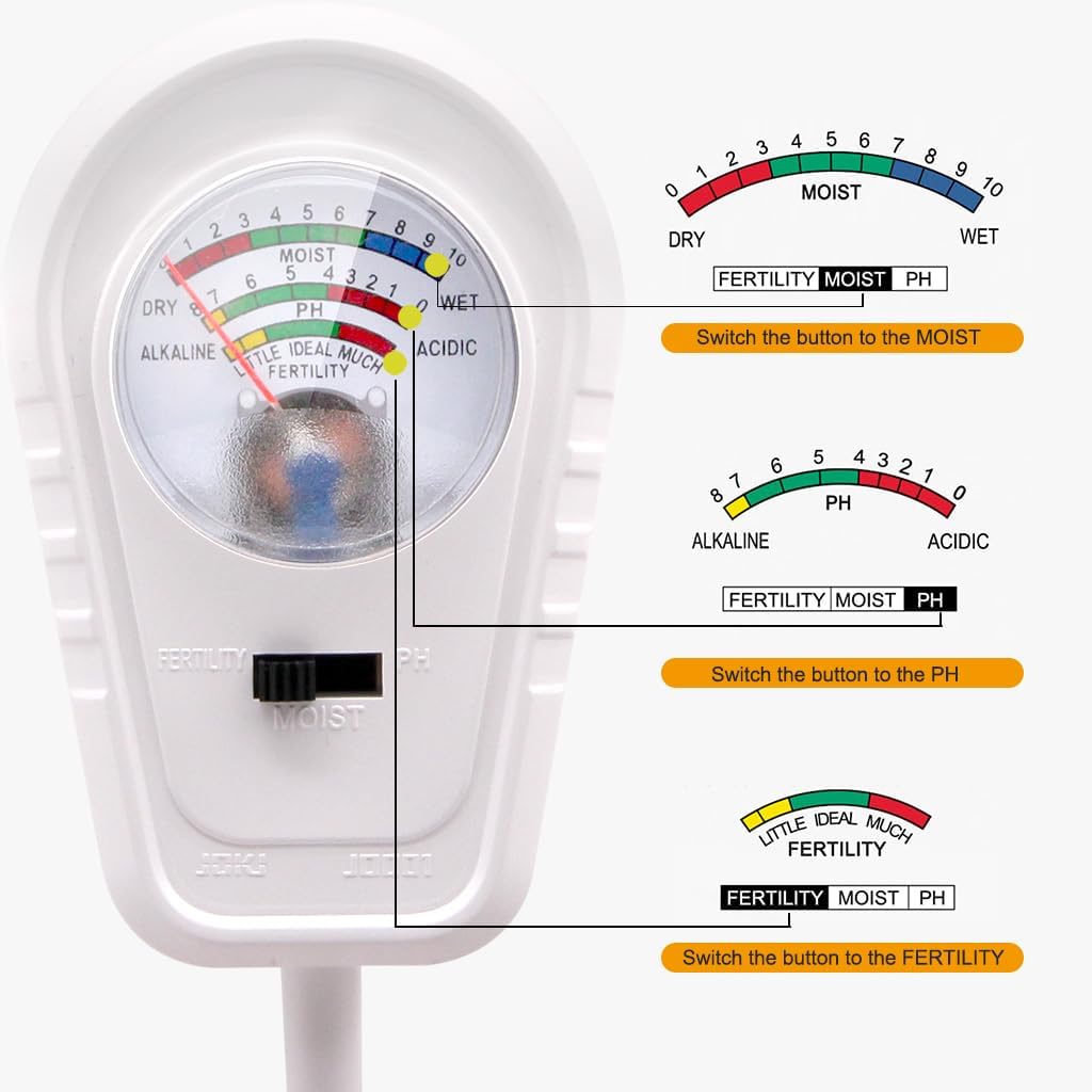Soil Test Kit 3-in-1, Soil Moisture Meter, Soil PH Meter, Fertility Soil Tester, Soil Tester for Garden, Lawn, Farm, Outdoor & Indoor Use (Frost White)