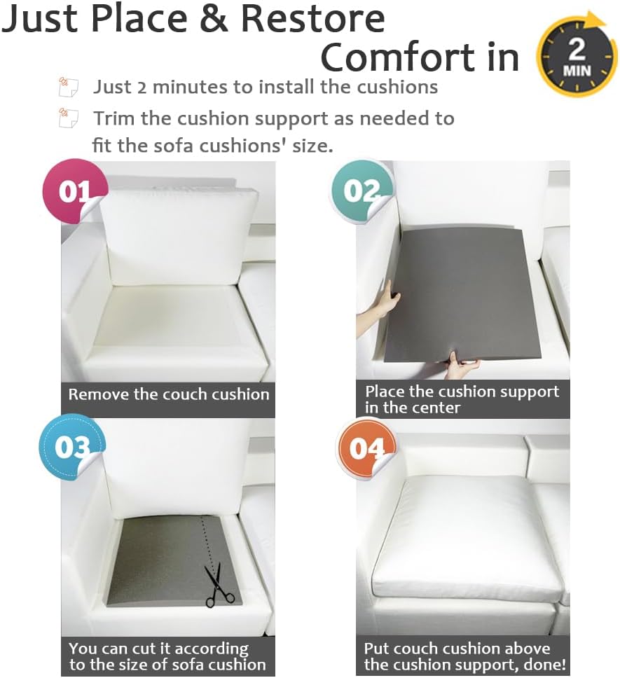 Couch Cushion Supports for Sagging Seat 22'' x 22'' High Density 40D Curved Foam Sofa Cushion Support Under The Saggy Pads Firmer Foam Lifters for Saggy Couch (Grey (Set of 2), 22 Inch * 22 Inch)