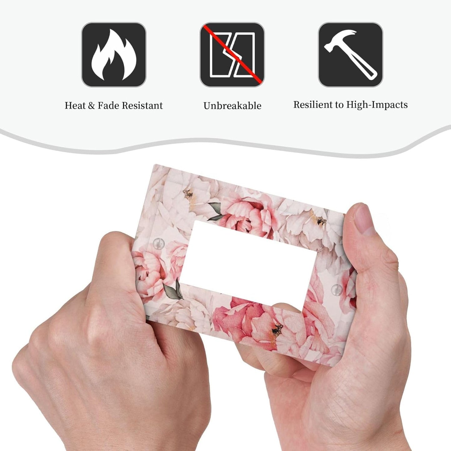 Decorative Outlet Covers Ink Pink Peony Flower Rustic Floral 1 Gang Rocker Light Switch Cover Plate Single Decora Light Switch Covers Wall Plate Faceplate for Home Decor （2 Pack）