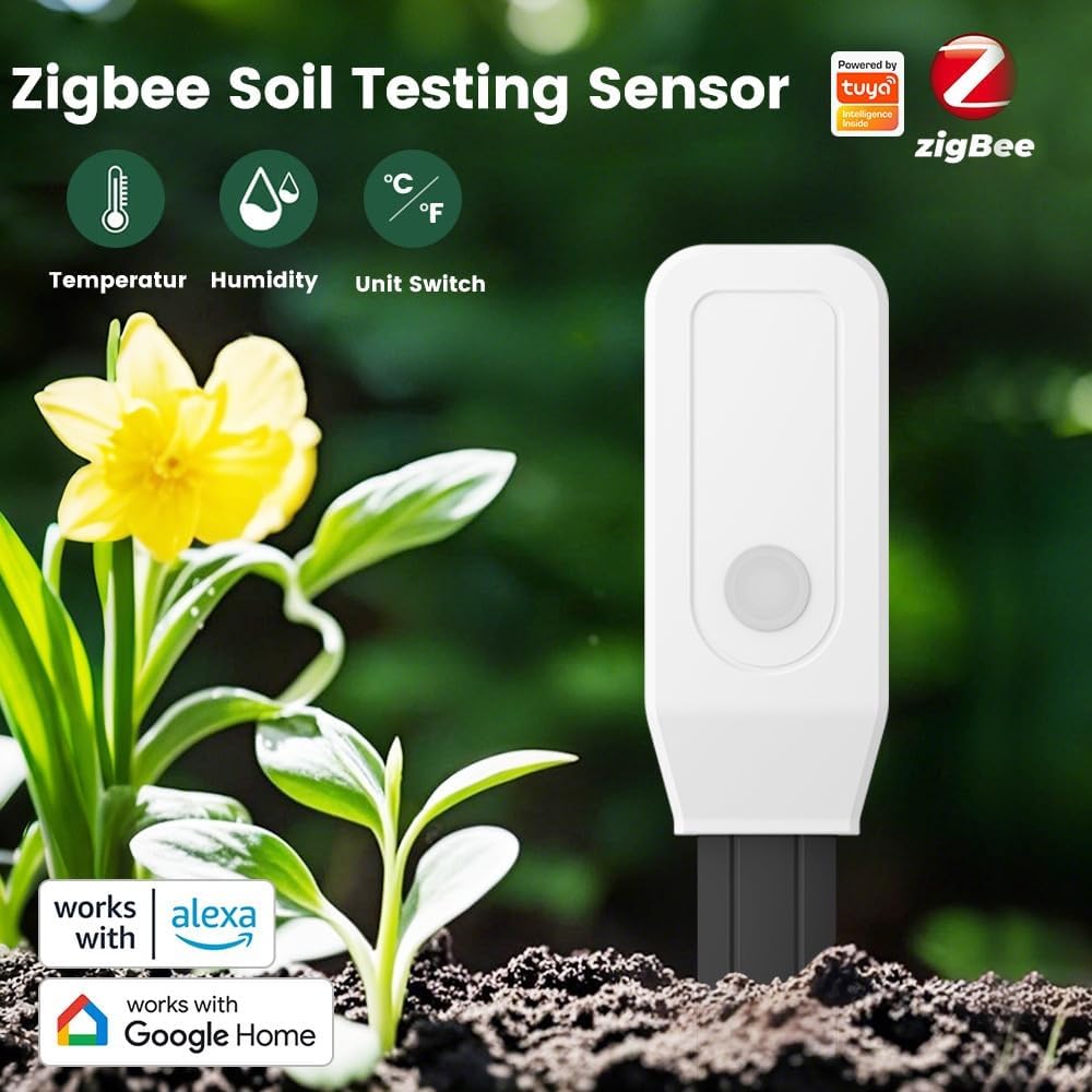 Zigbee Smart Soil Sensor, Temperature and Moisture Meter with Tuya App Control, Garden and Greenhouse Monitor
