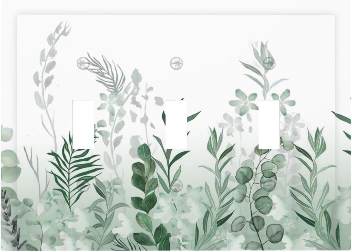 Watercolor Green Leaf Rustic Plant Eucalyptus Flowers Decorative Switch Plates 3 Gang Wall Plate Triple Toggle Light Switch Cover Faceplate Electrical Wall Panels for Bed Room Living Room Decor