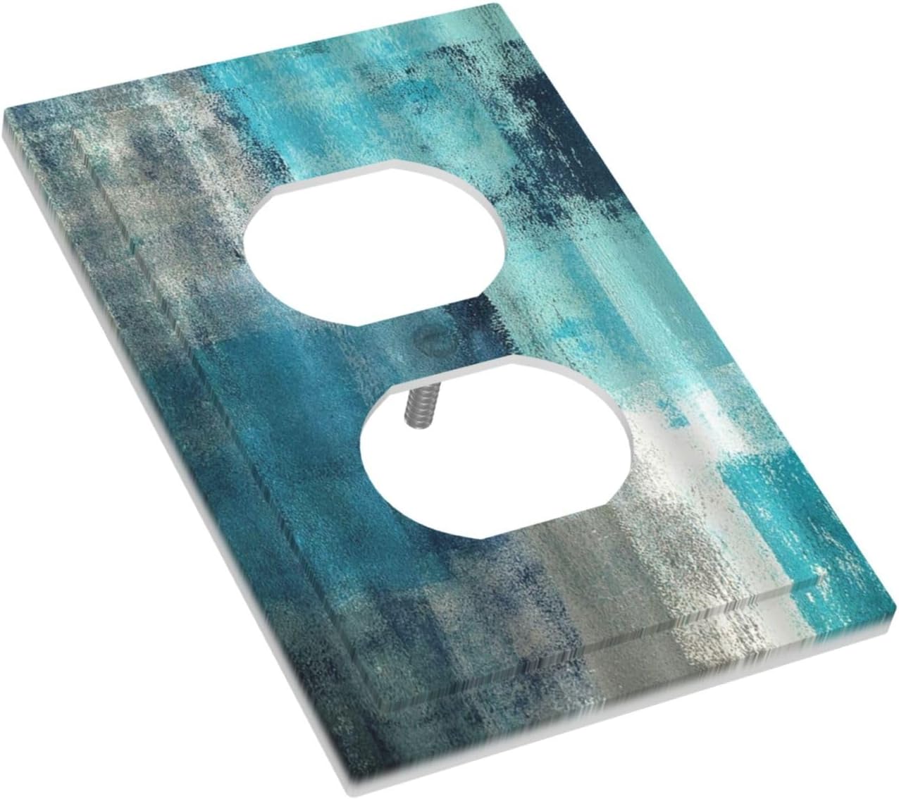 Outlet Covers Teal Blue Modern Geometric Abstract Turquoise Green 1 Gang Duplex Wall Plate Decorative Switch Plates Electrical Receptacle Faceplate Light Switch Cover for Bedroom Decor
