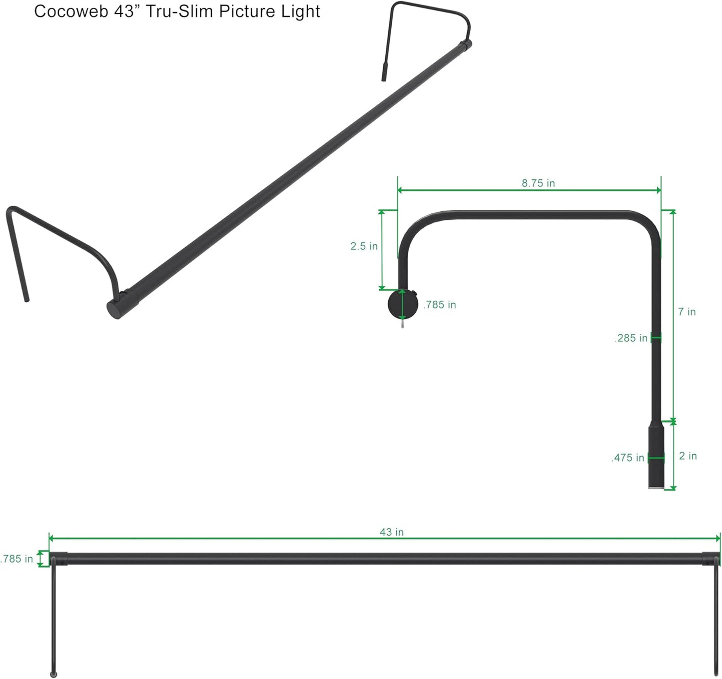Cocoweb 43 Inch Tru-Slim Oil Rubbed Bronze Picture Light - LED, 2700K, Adjustable Arm, Plug-in, Toggle Switch, Sleek and Compact Design