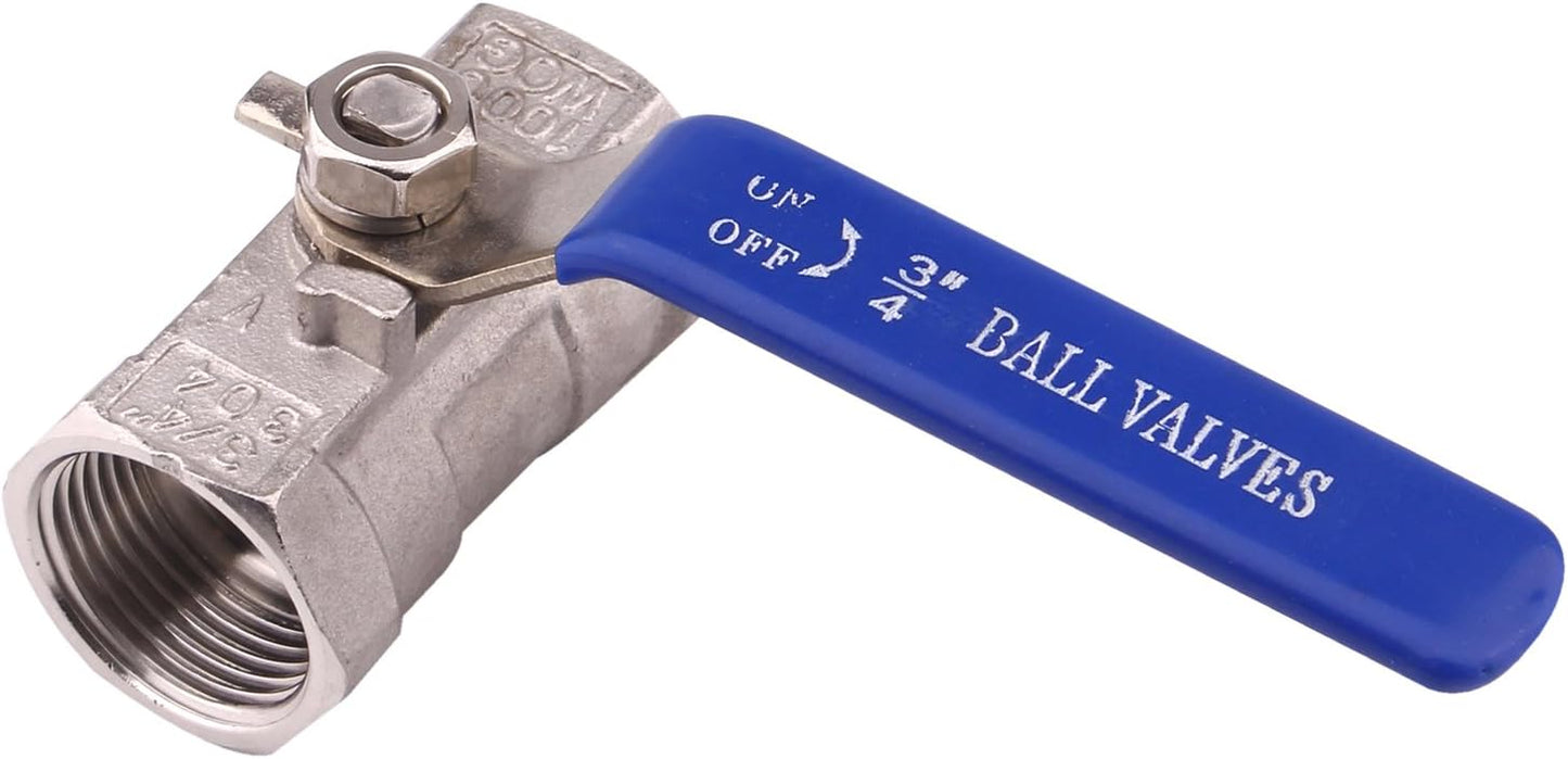 DERNORD Stainless Steel 3/4 Inch Ball Valve 1PC Type NPT Standard Port for Water, Oil, and Gas (Pack of 2)