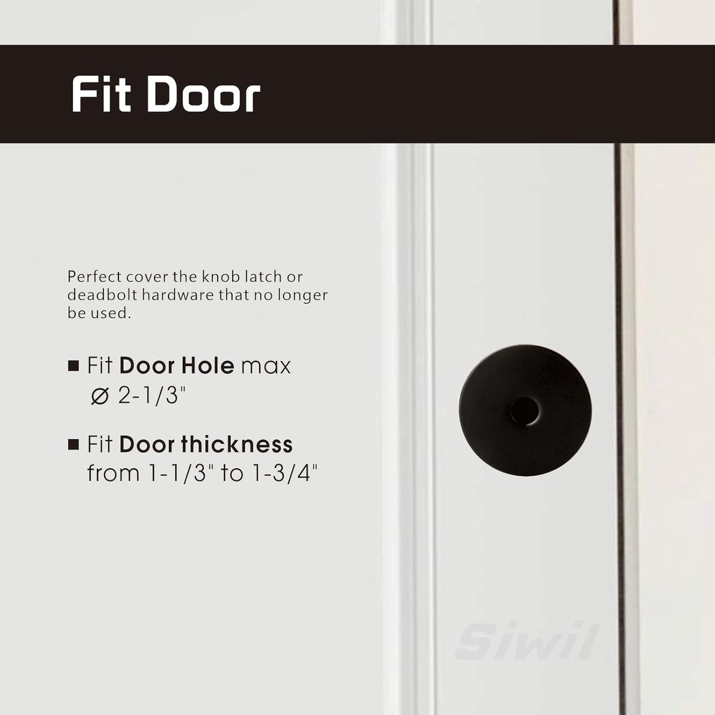 Door Hole Cover Plate, 2-5/8" Diameter Solid Steel, Hole Filler Plate (2, Matte Black)
