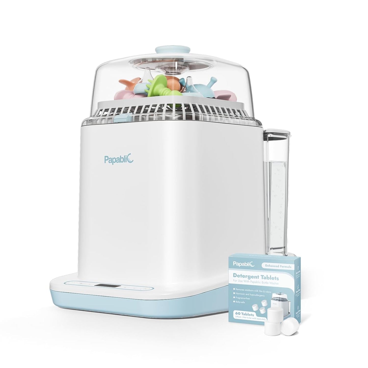 Papablic Bottle Washer Pro, Bottle Washer & Sterilizer & Dryer, 4-in-1 Bottle Washer Sanitizer for Bottles, Pump Parts, C-Section& Baby Essentials - Quick & Clean with 60 Detergent Tablets