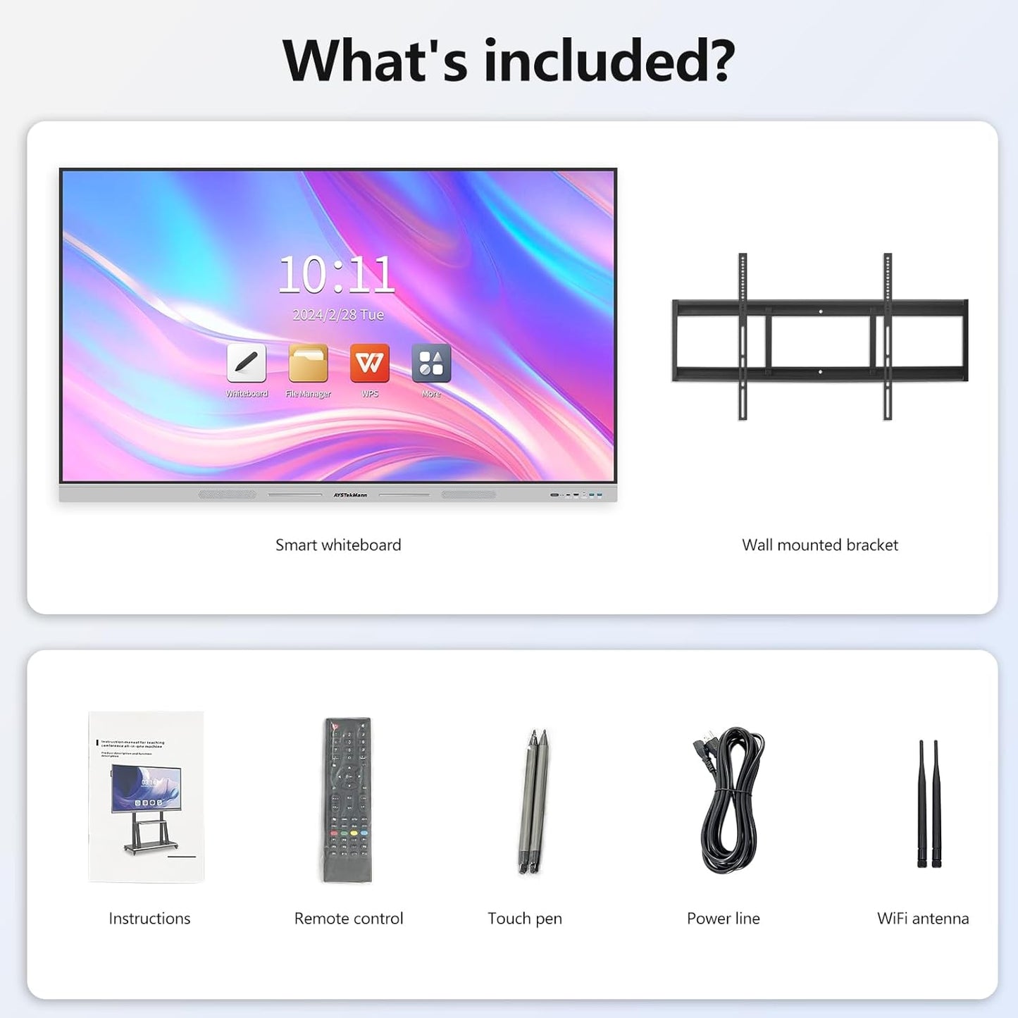 Smart Board 75 inch 4K Interactive Whiteboard Touch Screen, Digital Smart Whiteboard for Classroom and Business with Android -8+128 GB(Wall Mount Included)