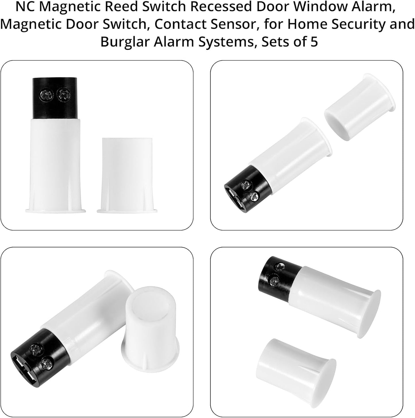 TOWODE Normally Closed Recessed Window Door Contact Sensor Alarm Magnetic Reed Switch,NC Magnetic Switch for Home Security, Suitable for Wooden Doors and Windows,5 Sets