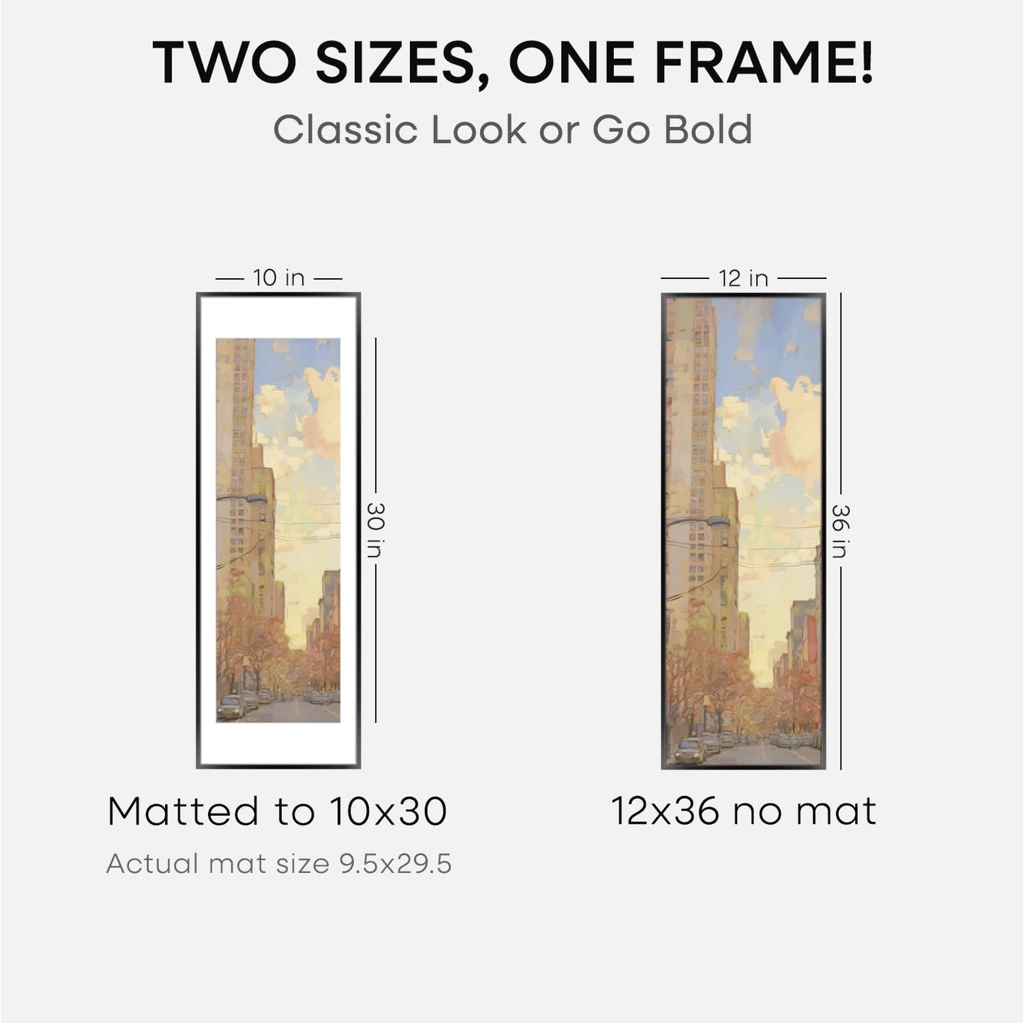 Homeforia 12x36 Picture Frame Black, High End Metal 12x36 Poster Frames with Mat 10x30 for Photo, 12 x 36 Black Frame Matted to 10 by 30 Art, 36x12 Panoramic Frames, Tempered Glass, Wall Kit, Set of 1