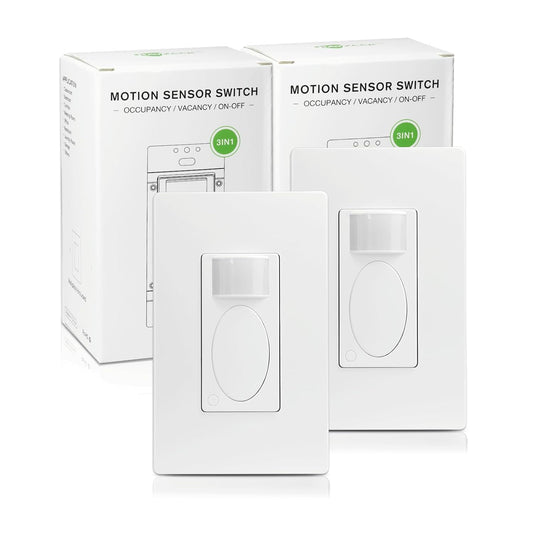 RAYZEEK PIR Motion Sensor Light Switch,Single-Pole Motion Activated Wall Switch, No Neutral Required,On/Off Override,PC Fireproof&UL Listed,2 Pack