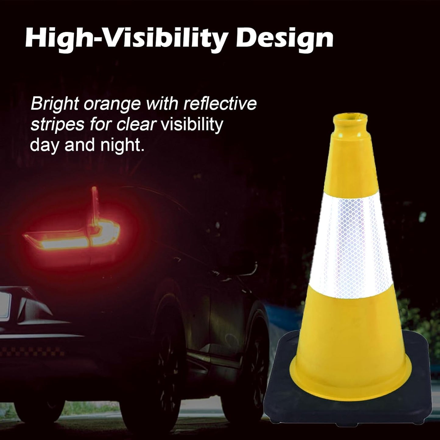 4 Pack 18 Inch Yellow PVC Safety Cones Black Base Stable, Perfect for Parking Practice, Driving School, Construction and Outdoor Sports (4, Yellow, 18 Inch)