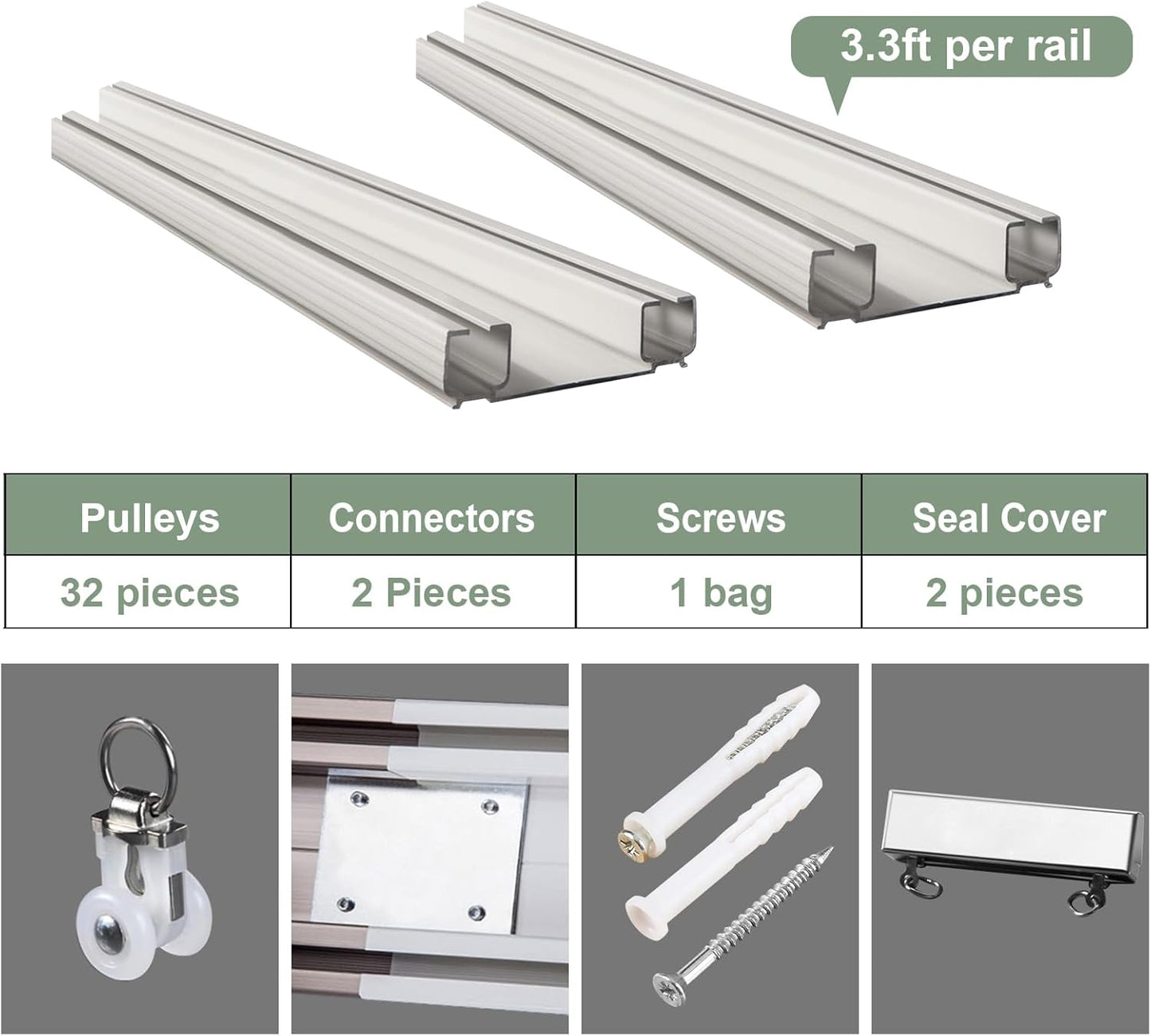 ZSHINE Heavy-Duty Curtain Conjoined Double Track rails Ceiling Mounting for Living Room Bedroom Room Divider (White 6.6ft)