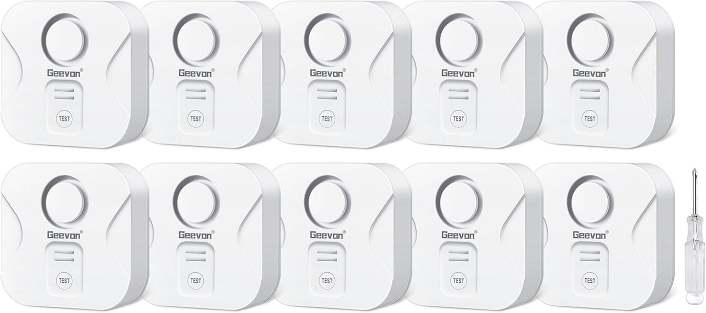 Geevon 10 Pack Water Leak Detectors for Home, 100dB Water Sensor Alarm Flood Leakage Detection Devices for Bathroom, Basements, Laundry Rooms, Kitchen, IP56 Waterproof(Battery＆Screwdriver Included)