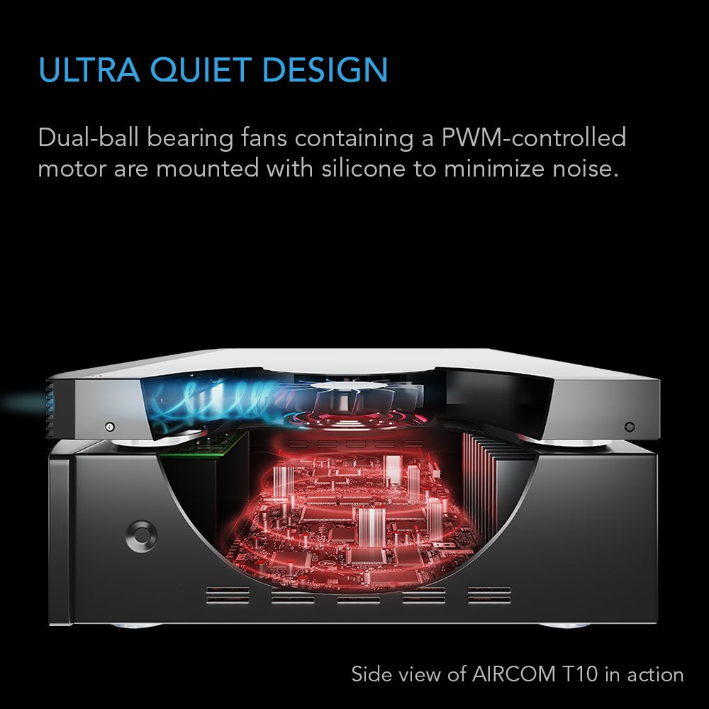 AC Infinity AIRCOM T10, Quiet Cooling Blower Fan System 17" Front-Exhaust, for Receivers, Amps, DVR, AV Cabinet Components, Compatible with Digital Video Recorder