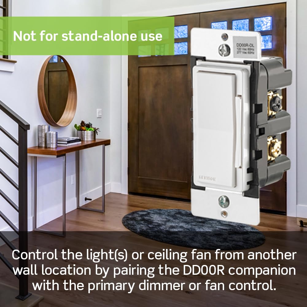 Leviton Decora Smart Dimmer Switch Companion for Multi-Location Dimming (Not for Stand-Alone use), 120/277VAC, 60Hz, DD00R-DLZ, White, Ivory, Light Almond