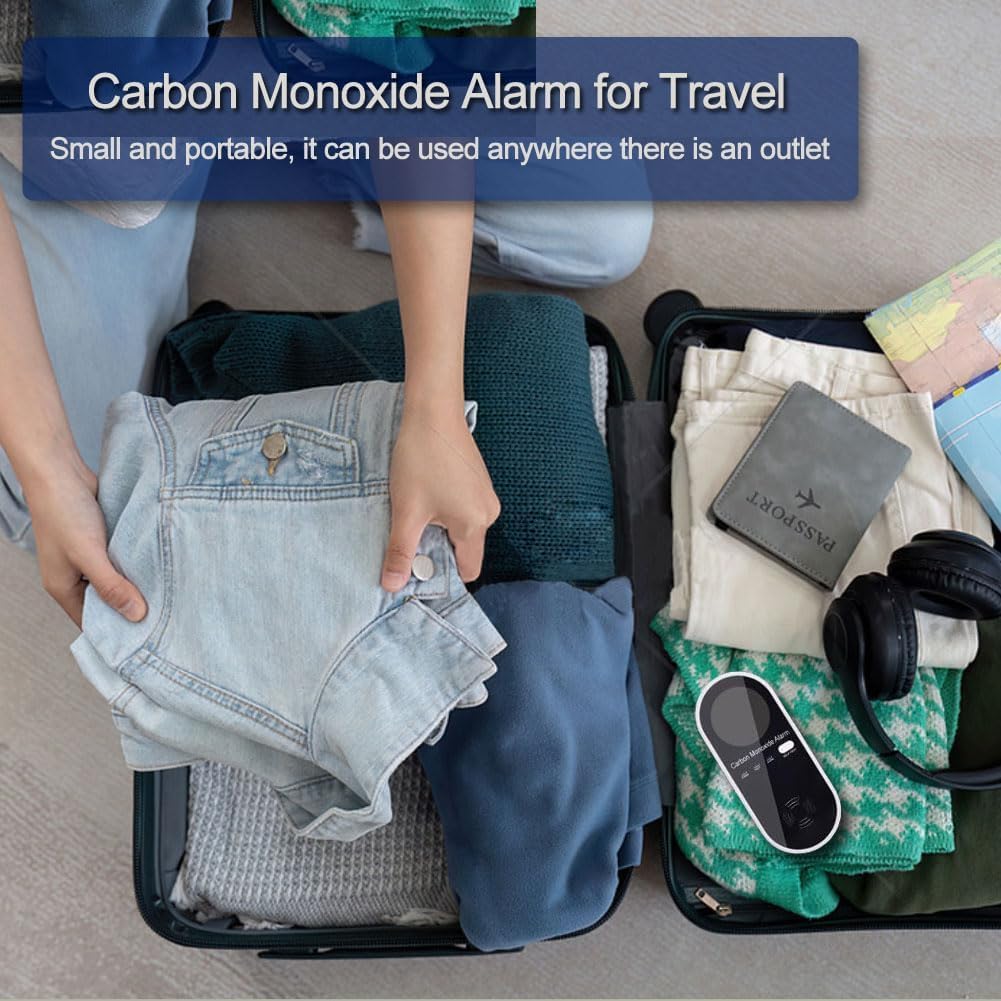 3 in 1 Carbon Monoxide Detector, KH Alert Portable Carbon Monoxide Detectors for Travel, Plug in Carbon Monoxide Detector with Temperature Humidity Sensor Built-in, Easy to Read & Install