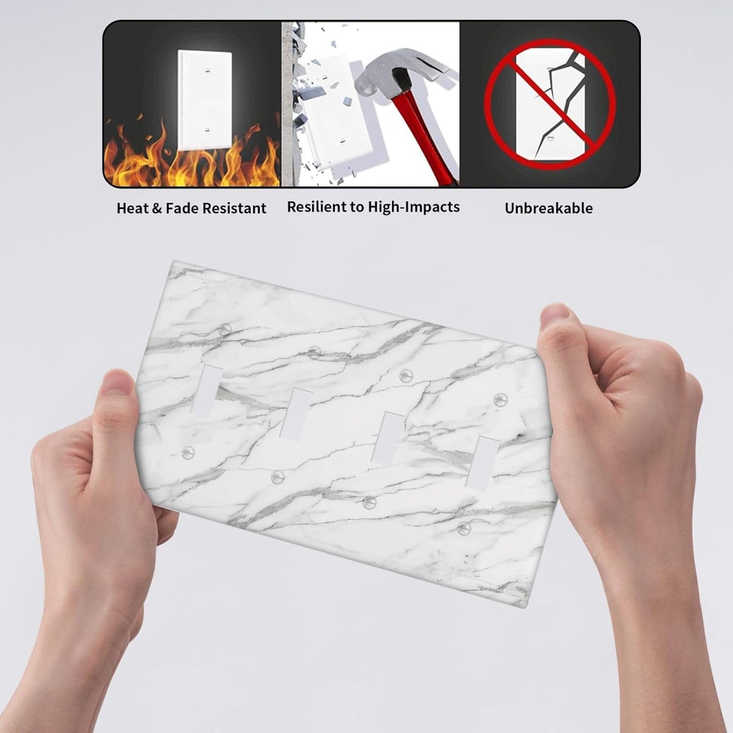 Decorative Light Switch Cover Plate Modern Grey Marble Texture 4 Gang Wall Plates for Electrical Outlets Quad Toggle Switch Plate Covers Outlet Covers Faceplate for Bedroom Home Decor