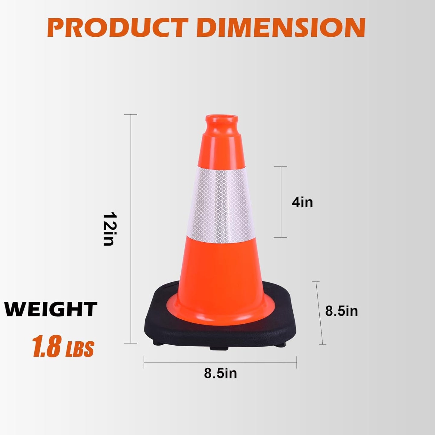 4 Pack 12 Inch Orange PVC Traffic Cones Black Base Stable Durable, Sport Training Soccer Practice Kids Safety Markers Indoor Outdoor Use (4, Orange, 12 Inch)