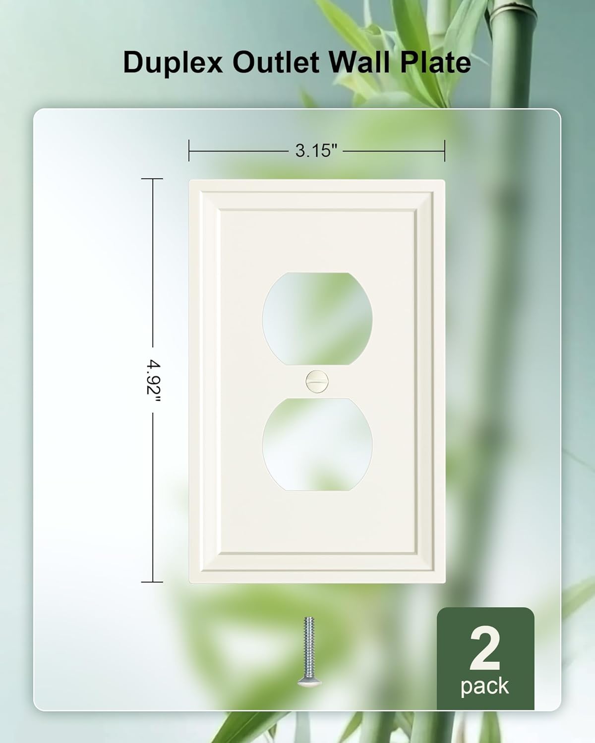 2-Pack Duplex Outlet Cover, Natural Bamboo Fiber Switch Plates and Outlet Covers, Light Almond Decorative Wall Plates for Electrical Outlets, 1 Gang Receptacle Cover, Corrosion Resistant