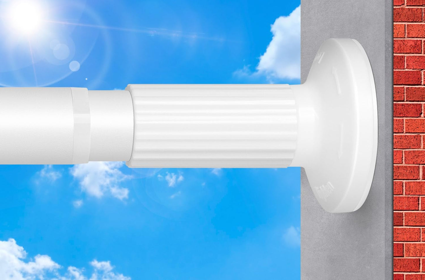 White Tension Curtain Rod 51-126 Inch, Long Curtain Rod No Drilling for Window or Bathroom Patio, Outdoor Tension Rod for Patio, Easy to Install, Never Rust, Rod Diameter 1.26 Inches-White