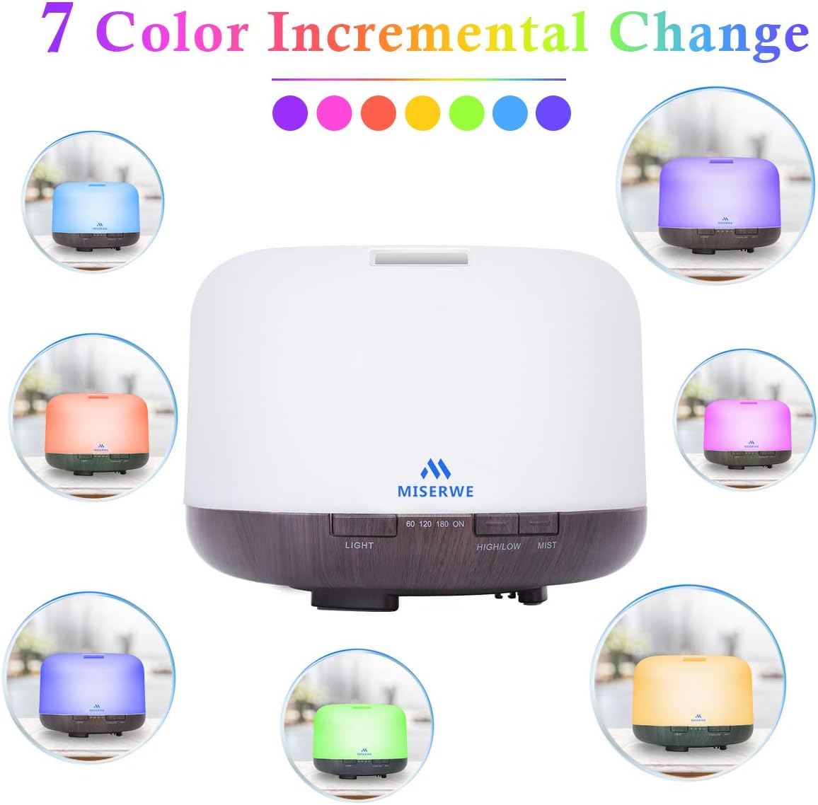 Miserwe Diffuser 500ML Essential Oil Diffuser with Adjustable Mist Mode and 4 Timer Setting Diffuser for Essential Oils Waterless Auto Shut-Off for Home Office Yoga Spa