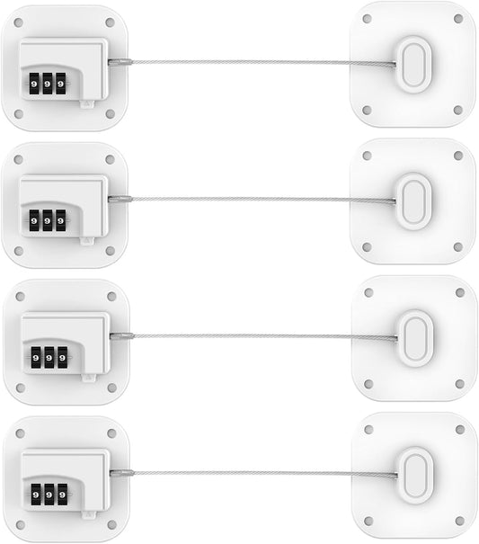 Fridge Refrigerator Lock with Combination, Heavy Duty Lock for Cabinet, Drawers, Closet, Safety Easy Install No Keys Needed (White-4Pack)