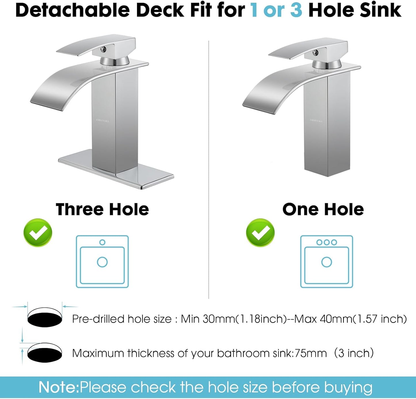 Waterfall Bathroom Faucet, Modern Bathroom Sink Faucet Suit for 1&3 Hole,Single Handle Commercial Sink Faucet,Chrome