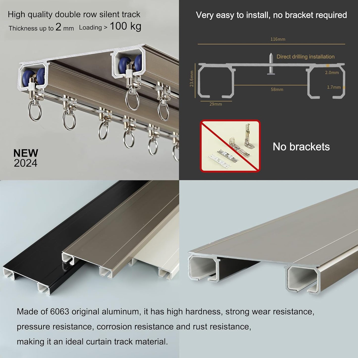 Double Row Ceiling Curtain Track - Ceiling Mounted Curtain Double Rails for Curtains, Drapes, Room Dividers - Sliding Curtain Rail (White, 3M)