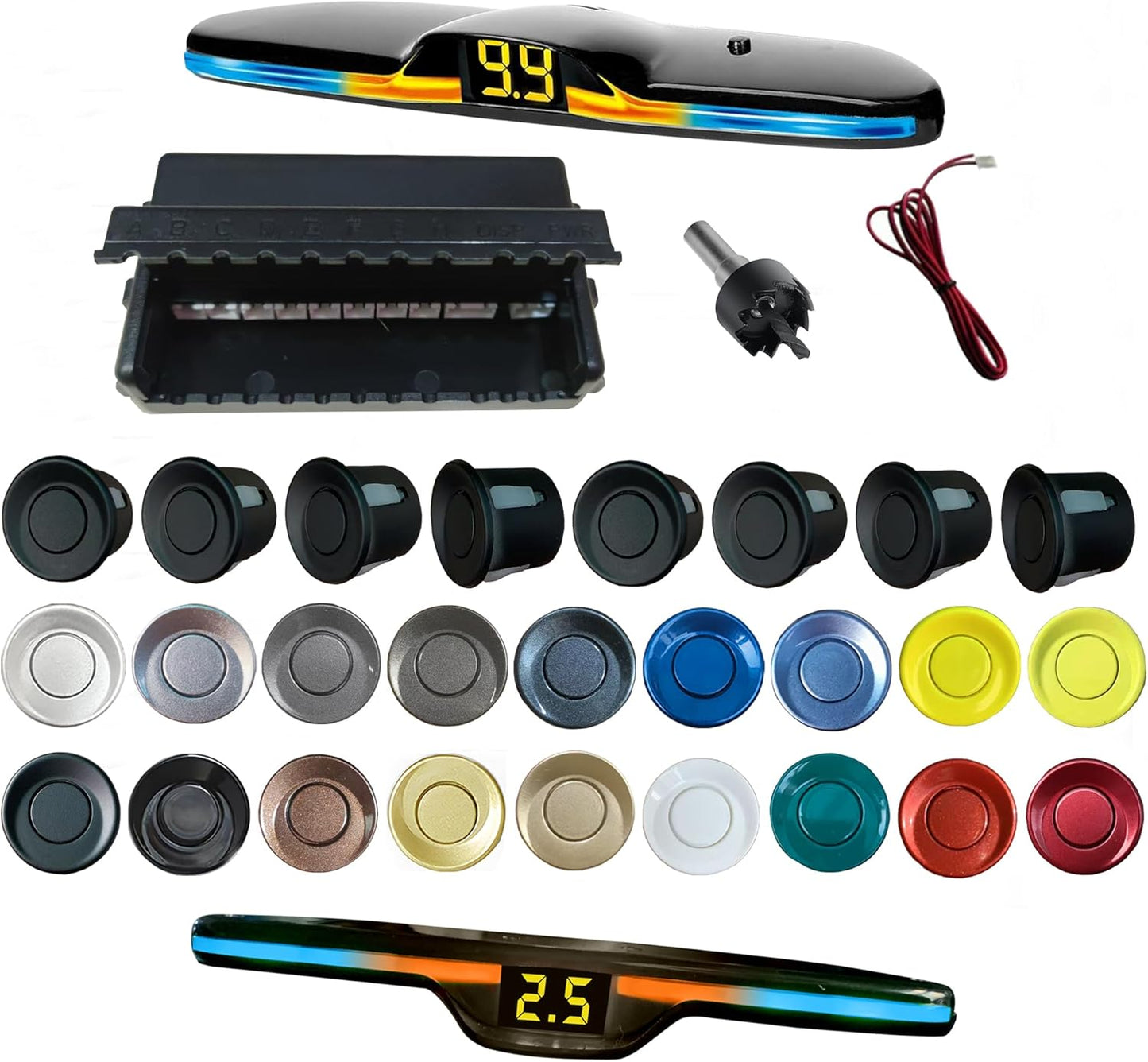 New Features Forward and Reverse Parking sensors, Option to Measure Distance in inches, bidirectional Display Option, and Customizable Digital Direction 18 Color Probes to Choose from(Matte Black)