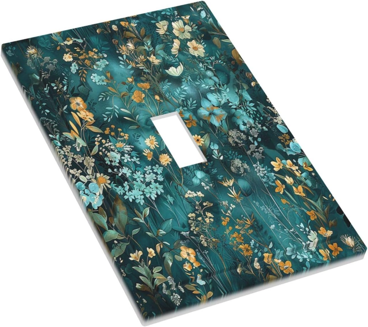 Decorative Light Switch Cover Green Leaf Floral Boho Golden Flower Plant 1 Gang Single Toggle Device Electrical Faceplate Switchplates Decorator Outlet Wall Plate For Bed Room Cabin