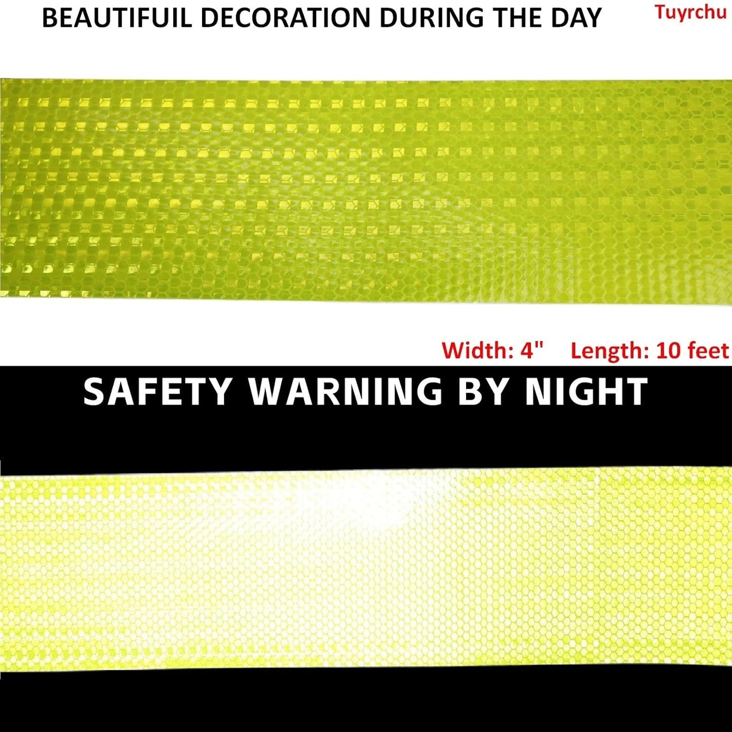 Fluorescent Yellow Reflective Tape Outdoor Waterproof 4 inch, High Visibility Warning Safety Industrial Marking Tape (11 feet)