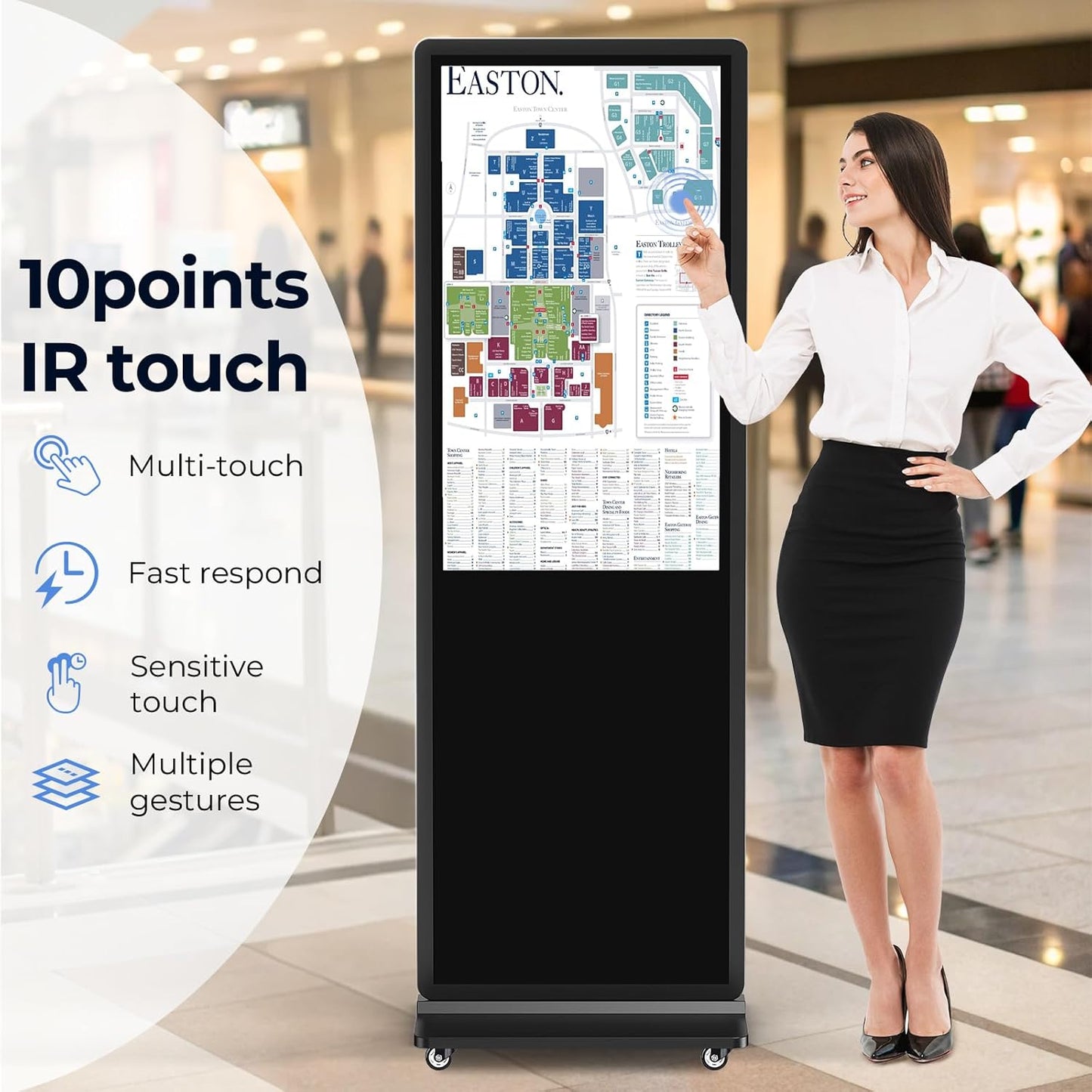 32/43/55/65 Inch Digital Signage Display, LCD Screen Advertising Display Kiosk Interactive Totem Floor Standing Auto AD Player with USB/HDMI/WiFi Android OS (32'' Touch Screen)