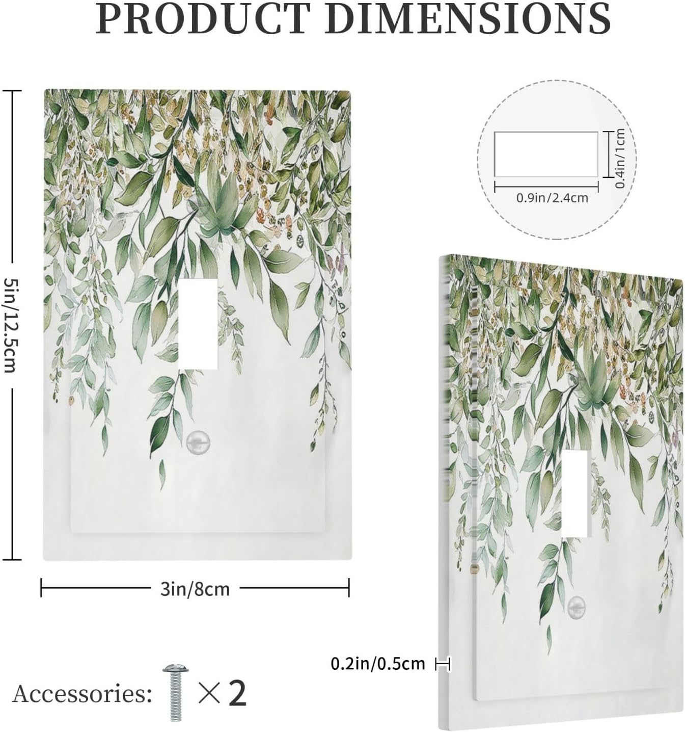 Decorative Light Switch Cover Sage Green Eucalyptus Watercolor Plant Leaves 1 Gang Single Toggle Device Electrical Faceplate Switchplates Decorator Outlet Wall Plate for Bedroom Bathroom