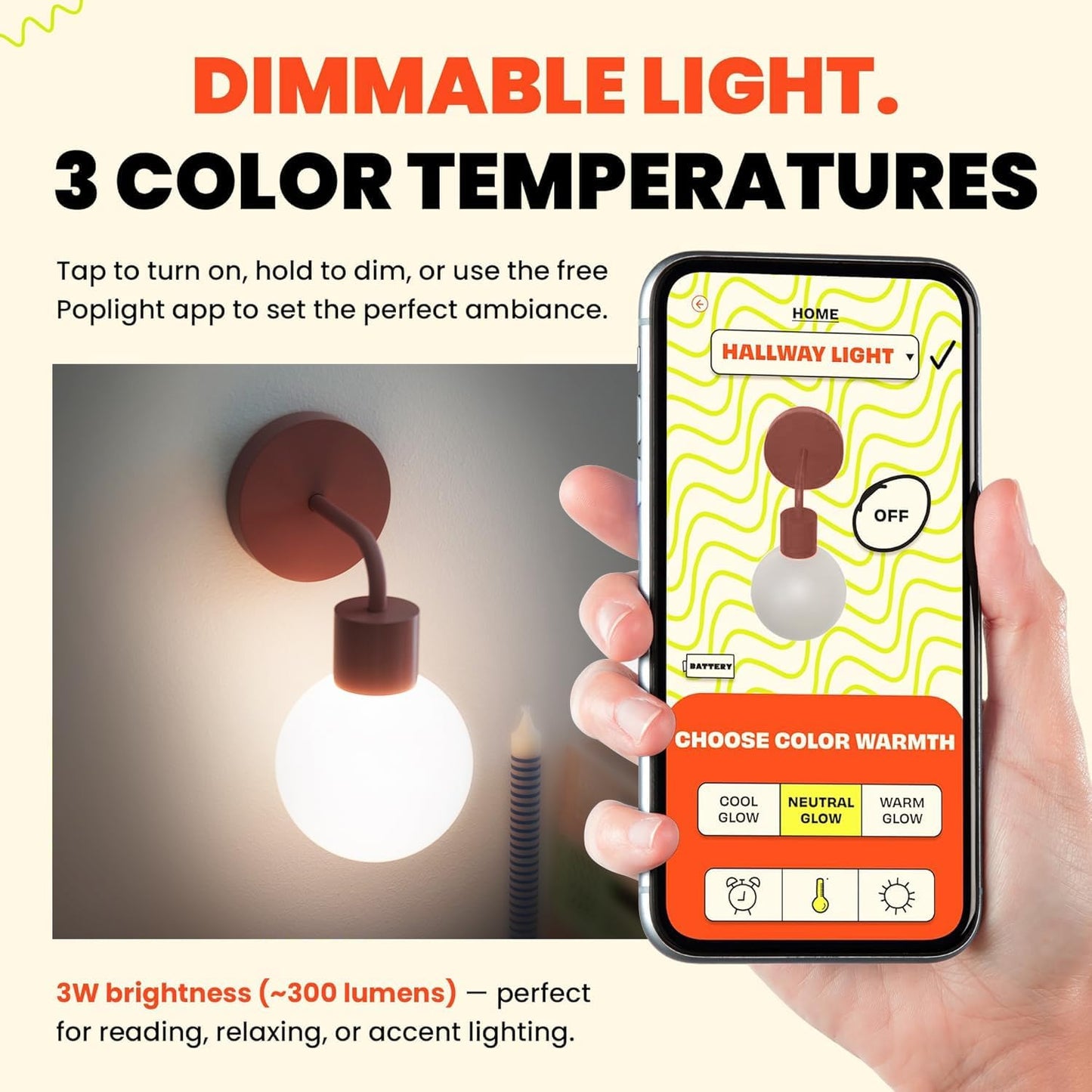 Wireless Wall Sconce (Shark Tank) Rechargeable & Dimmable LED Light w/App Control & Damage-Free Install, Moveable Modern Ambient Lighting for Elegant Home & Bedroom Decor | Dusty Rose