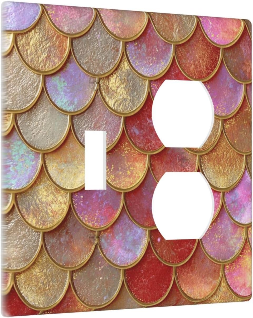 Mermaid Glitter Scale Rainbow Gold Fish Scales Wallplates 1 Toggle 1 Duplex Switch Plate Electrical GFCI Faceplate Decorative Light Switch Covers for Bed Room Home Decor