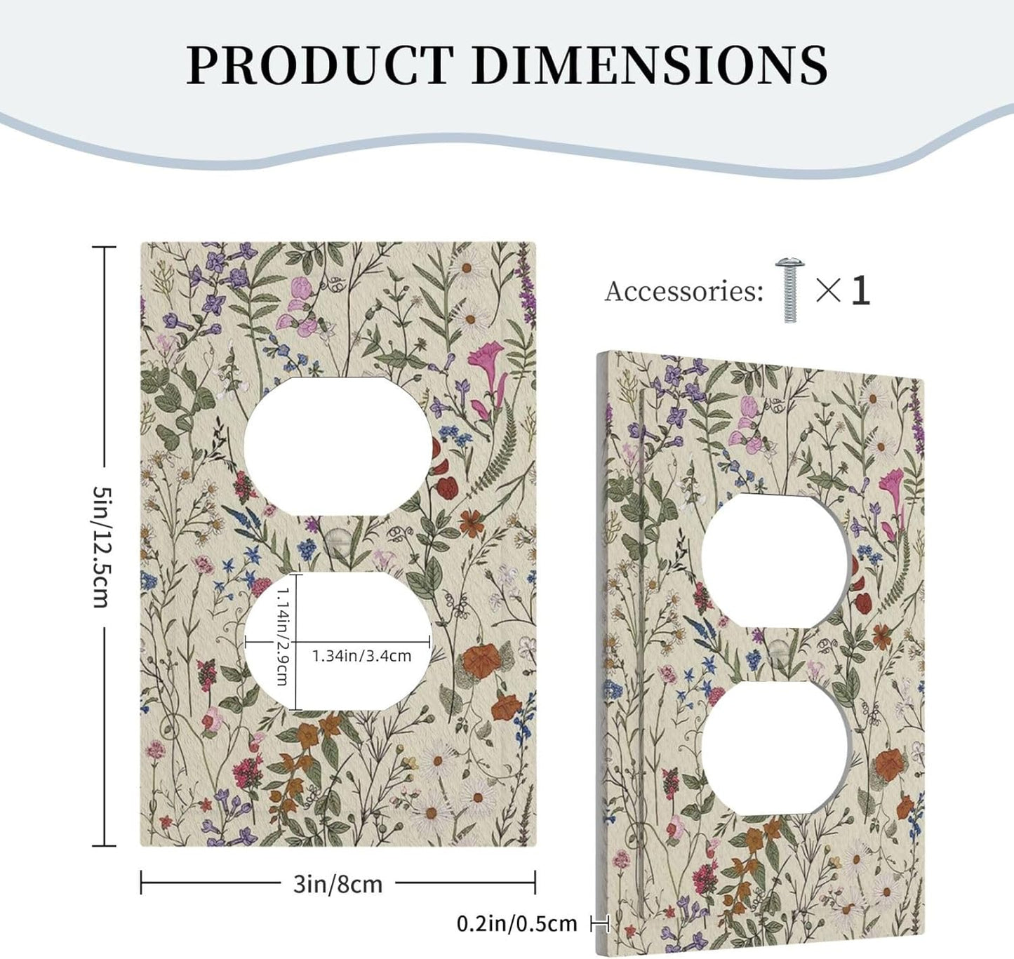 Decorative Switchplate Covers Beige Background Boho Red Flowers Plant Leaf Single Duplex Wall Plate Covers Light Switch Cover 1 Gang Outlet Plate Electrical Faceplate for Country Bedroom Decor