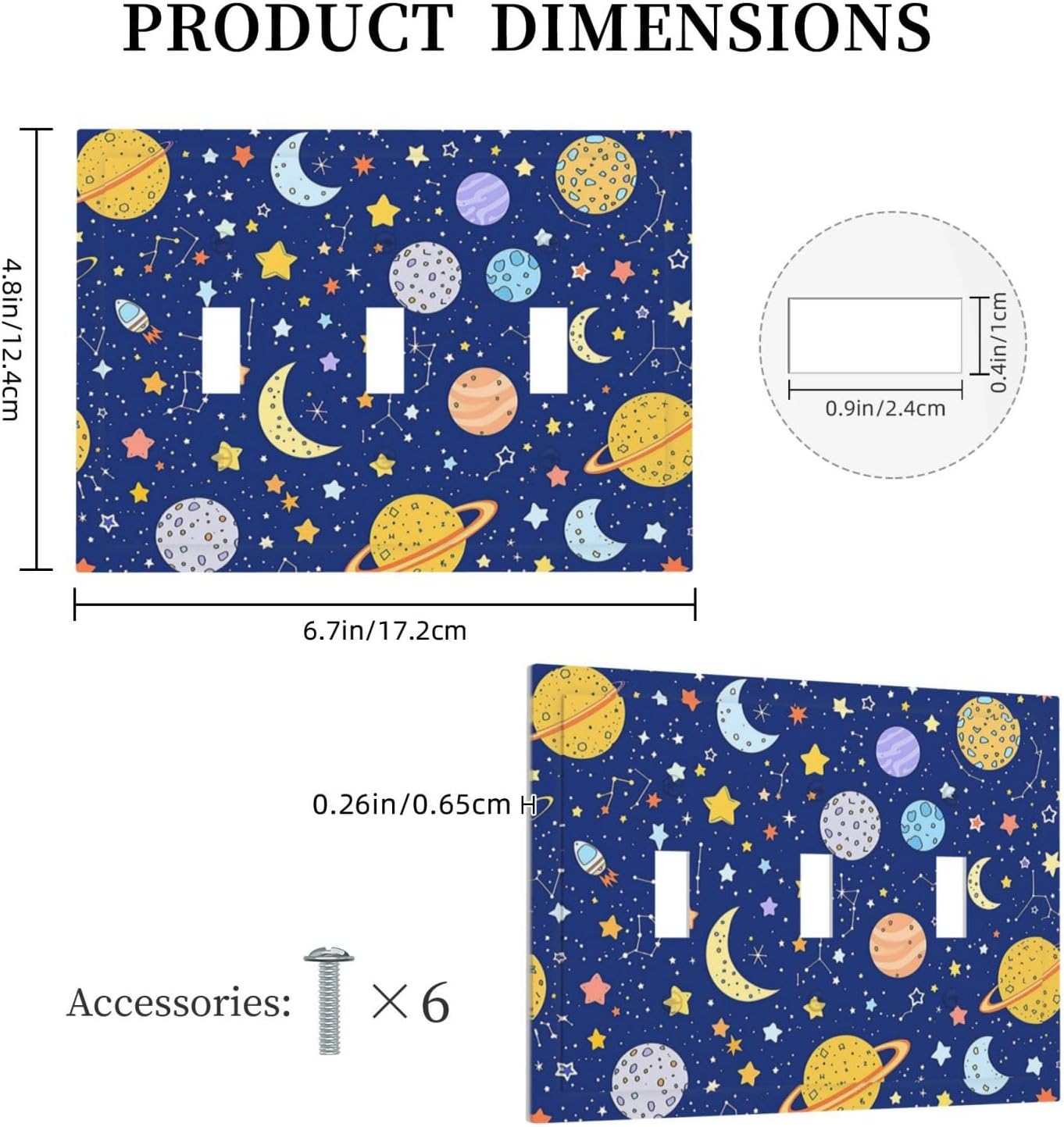 Stars Starry Night Sun Moon Planet Constellations Decorative Switch Plates 3 Gang Wall Plate Triple Toggle Light Switch Cover Electrical Wall Panels Faceplate for Bedroom Bathroom Decor