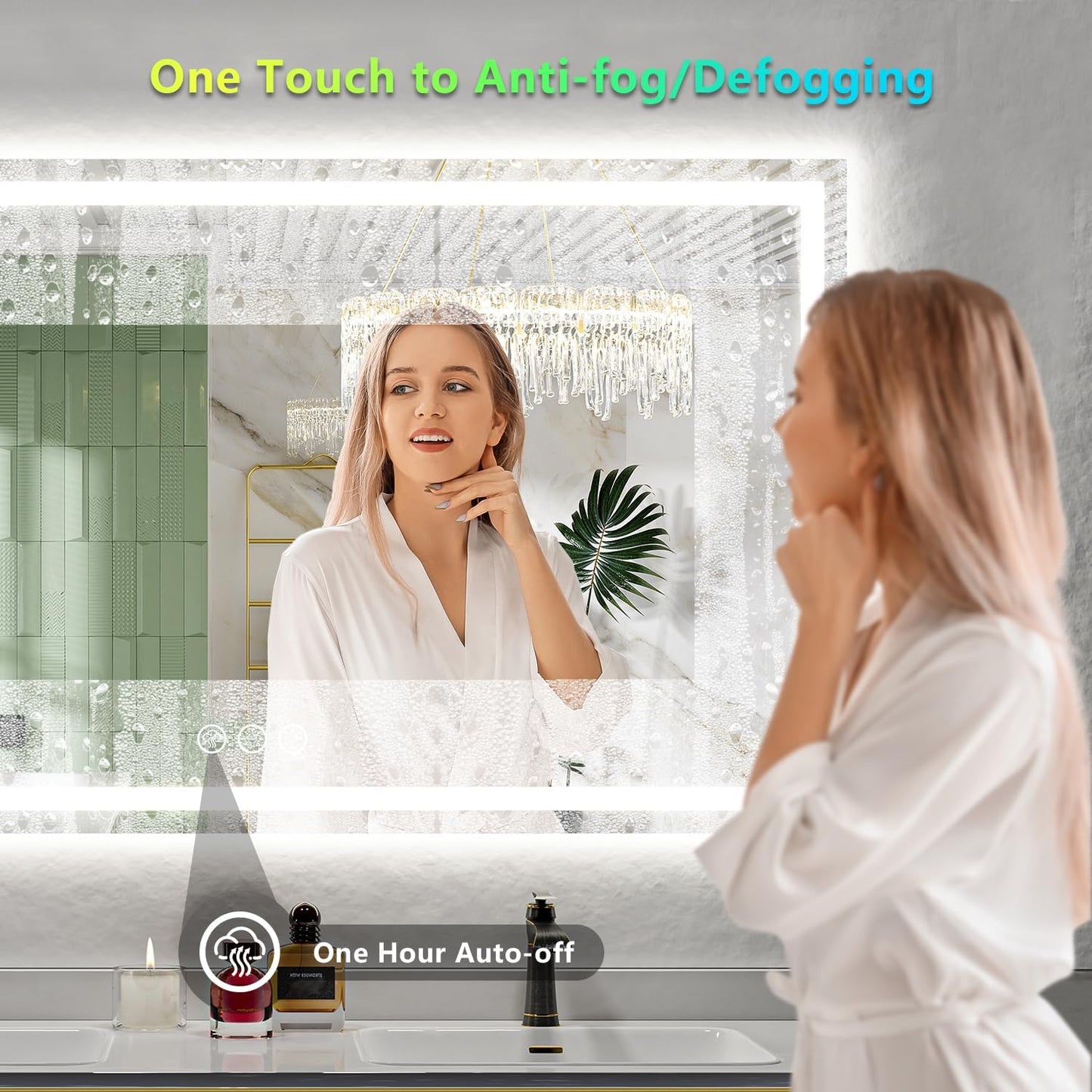 60x38 Inch RGB LED Bathroom Mirror Front Light and RGB Backlit Lighted Vanity Mirror for Bathroom Wall Mounted Dimmable Anti Fog Memory Shatter-Proof IP54 Waterproof Horizontal/Vertical