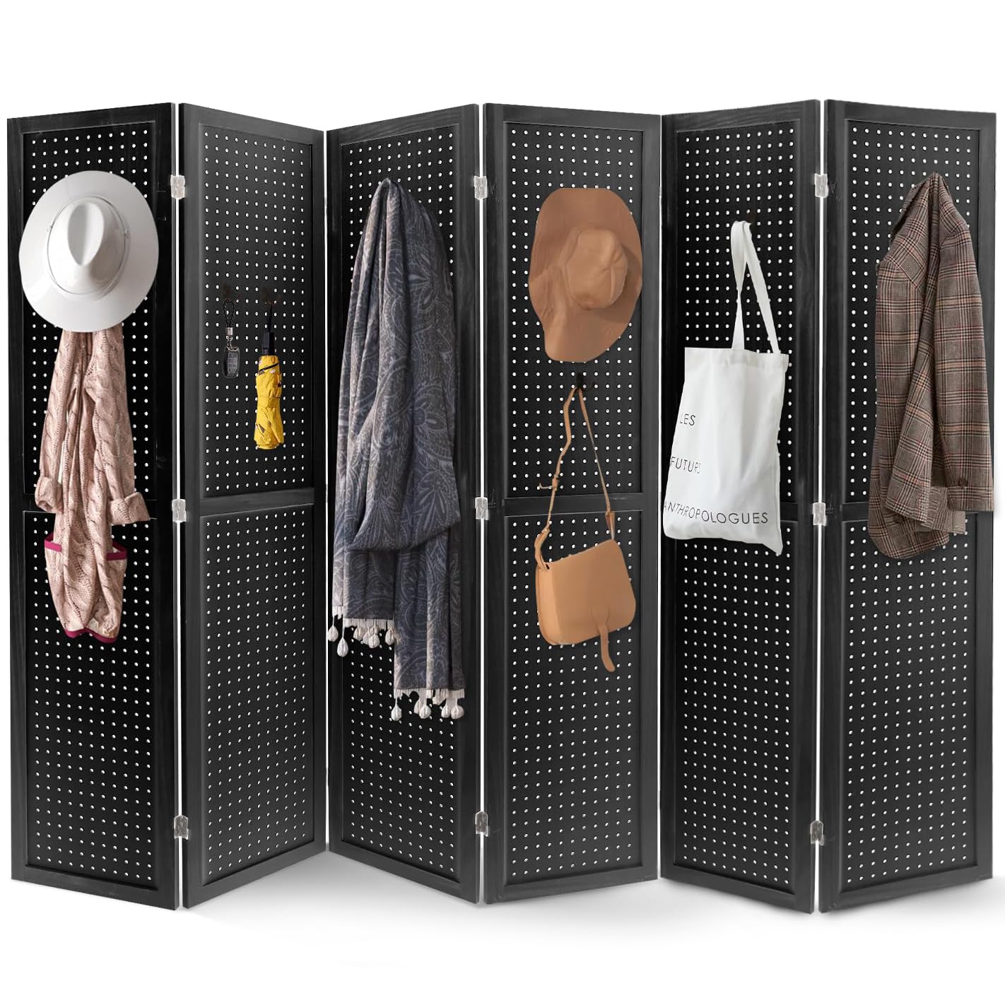Babion 6 Panel Pegboard Display, Peg Board Room Divider Freestanding Folding Privacy Screens Display Stand for Craft Shows (Black)