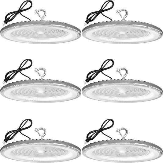 6 Pack 400W UFO Led High Bay Light,120VAC,5000K Daylight Commercial Bay Lighting,IP66 Waterproof,61050LM,1750W MH/HPS with Plug Area Lighting for Warehouse/Shop/Workshop/Barn/Gym/Factory