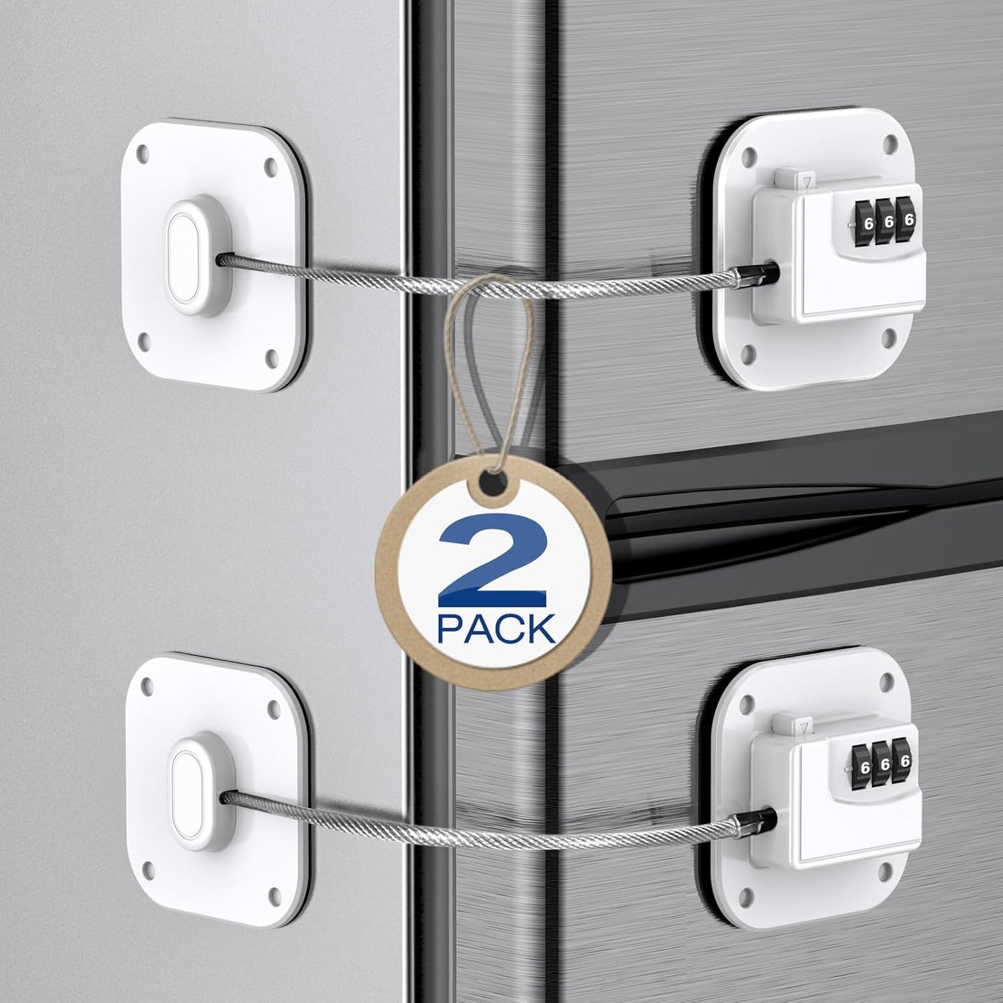 Fridge Refrigerator Lock with Combination, Heavy Duty Lock for Cabinet, Drawers, Closet, Safety Easy Install No Keys Needed (White-2Pack)