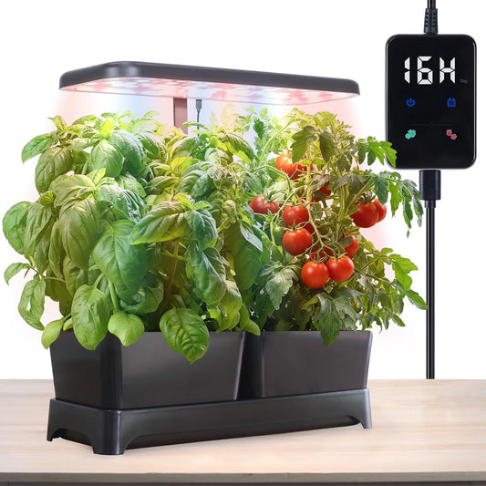 Indoor Garden Led Grow Light, Full Spectrum LED Grow Lamp for Indoor Plants with Intelligent Controller, Height Adjustable, Ideal for Home Desk Plant Lighting (Black, 16 * 6.3 * 7.1 inch)