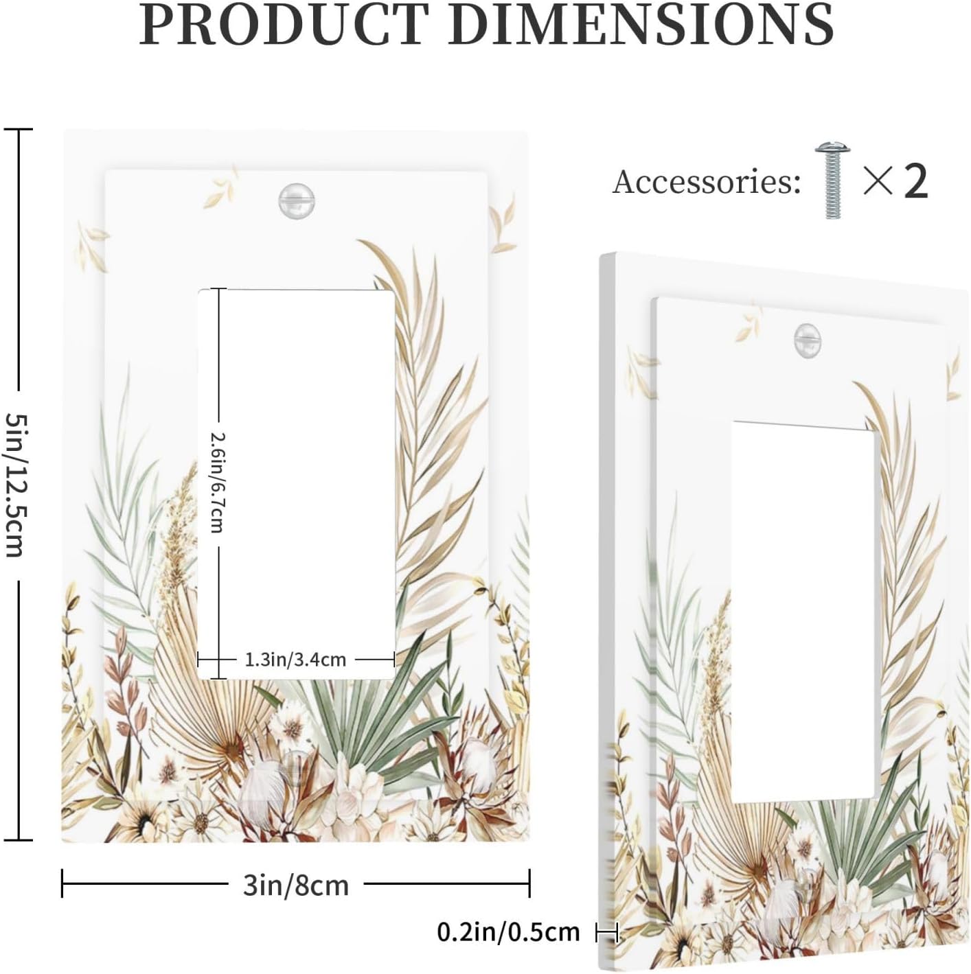 Decorative Outlet Covers Boho Leaves Watercolor Tan Leaf Floral Plant 1 Gang Single Rocker Light Switch Cover Plate Wall Plates GFCI Faceplate for Bedroom Home Decor